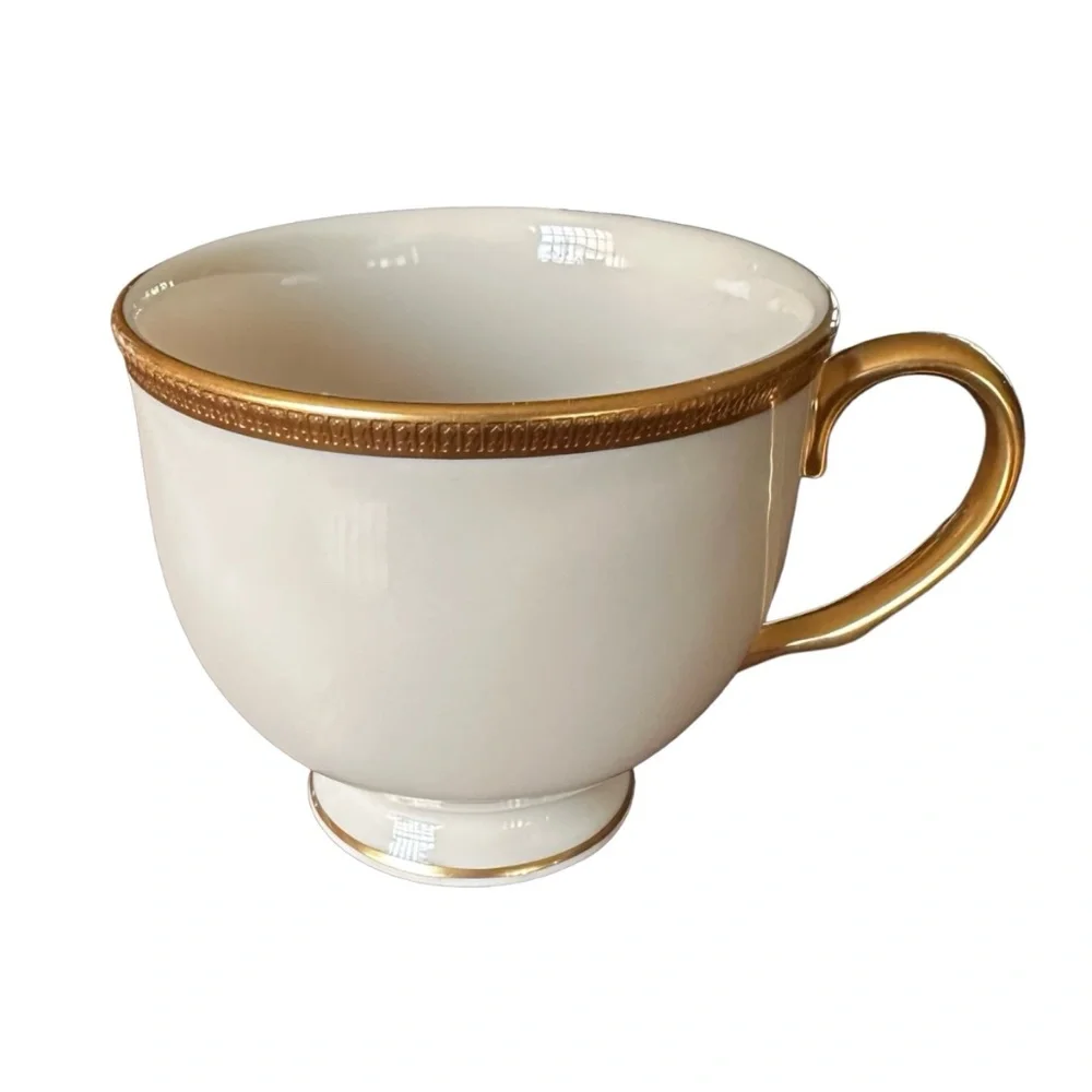 LENOX Tuxedo Collection Ivory Bone China Cup & Saucer (set of 3) Gold Encrusted